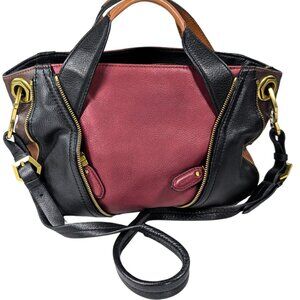 orYANY Lian Colorblock Pebble Leather Maroon Black 2-Way Satchel Crossbody Purse